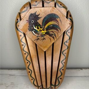 Vintage Wooden Knife Holder Rooster Wall Hand Painted "Woodpecker Ware" Unique
